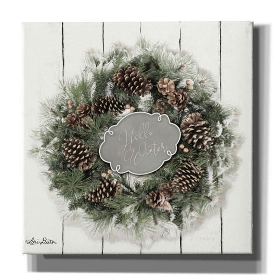 Epic Graffiti 'Hello Winter Wreath' by Lori Deiter, Canvas Wall Art, 37"x37"