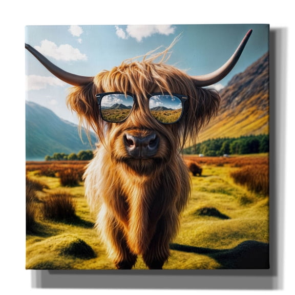 Epic Graffiti 'Highland Cow Sunglasses 1' by Rey Klimt Canvas Wall Art, 18" x 18"