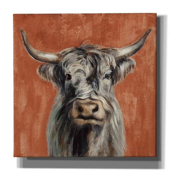 Epic Graffiti 'Highland Cow on Terracotta' by Silvia Vassileva, Canvas Wall Art, 18"x18"