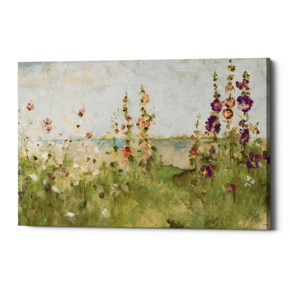 Epic Graffiti 'Hollyhocks by the Sea' by Cheri Blum, Canvas Wall Art, 26"x18"