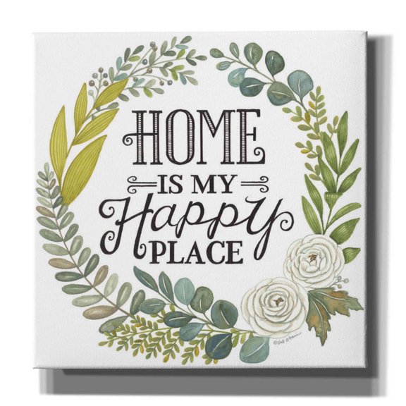 Epic Graffiti 'Home Is My Happy Place' by Deb Strain, Giclee Canvas Wall Art, 37"x37"