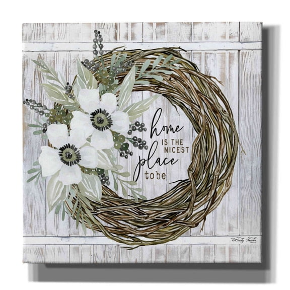 Epic Graffiti 'Home is the Nicest Place to Be Wreath' by Cindy Jacobs, Canvas Wall Art, 12"x12"