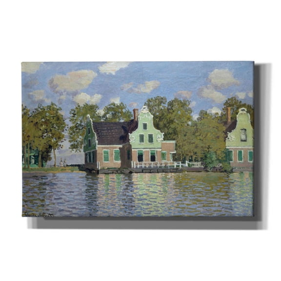 Epic Graffiti 'Houses By The Bank Of The River Zaan' by Claude Monet, Giclee Canvas Wall Art, 18"x12"