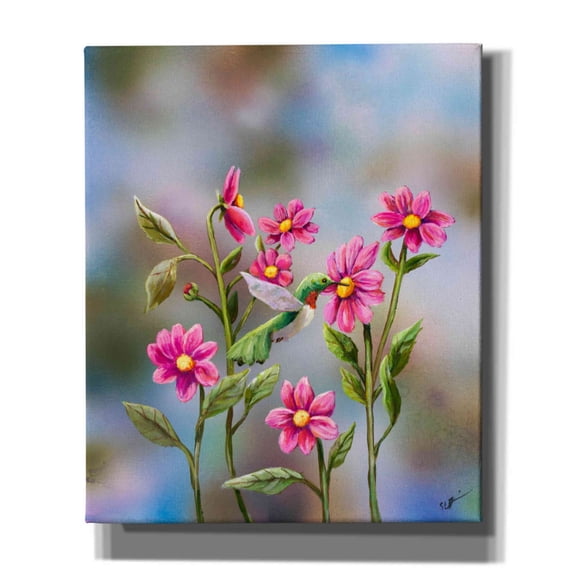 Epic Graffiti 'Hummingbird with Dhalia' by Sarah Davis, Canvas Wall Art, 20"x24"