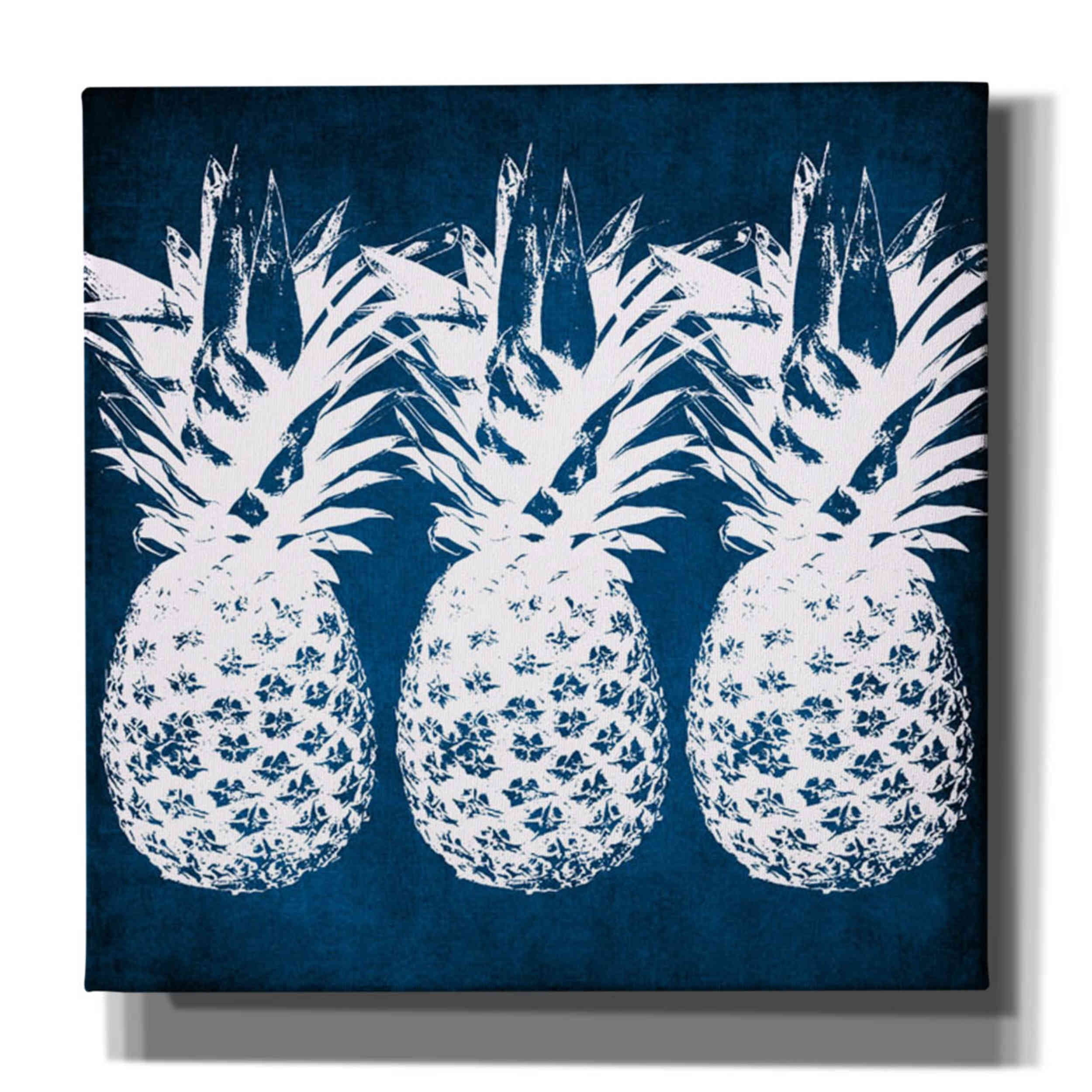 Indigo and White Canvas Wall Art with Pineapple Design, 26" x 26"