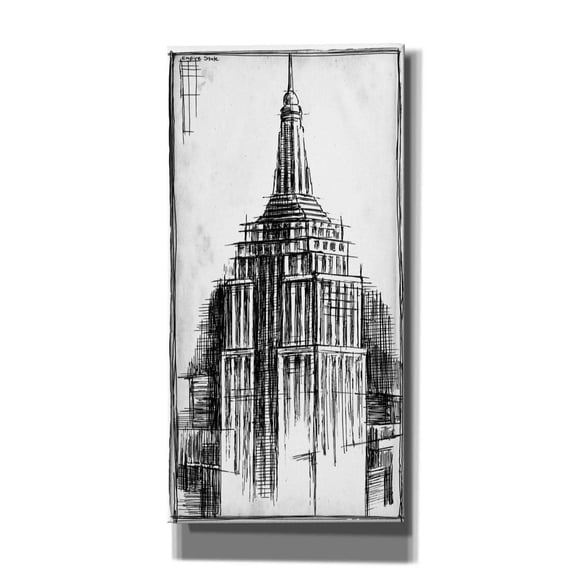Epic Graffiti 'Inverted Empire State Blueprint' by Ethan Harper, Giclee Canvas Wall Art, 20"x40"