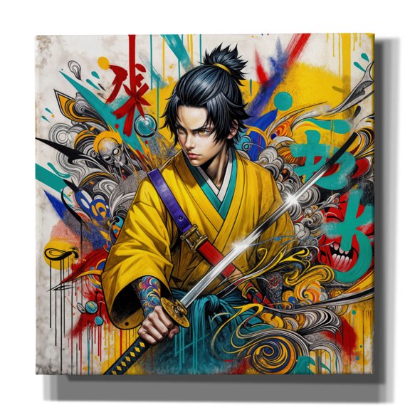 Epic Graffiti 'Katana Warrior 2' by Rey Klimt Canvas Wall Art, 12" x 12"