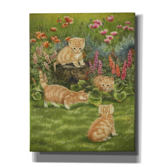 Epic Graffiti 'Kittens In The Garden' by Janet Pidoux, Canvas Wall Art, 26"x34"