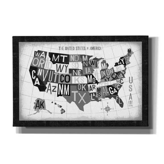 Epic Graffiti 'Letterpress USA Map Dark' by Michael Mullan, Canvas Wall Art, 26"x18"