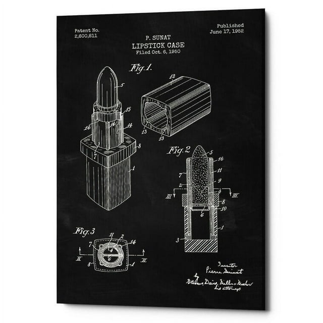 Epic Graffiti  "Lipstick Case Blueprint Chalkboard Patent" Giclee Canvas Wall Art, 12"x18" 26" x 40"