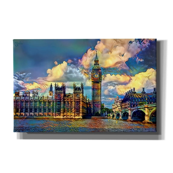 Epic Graffiti 'London England Big Ben and Parliament' by Pedro Gavidia, Canvas Wall Art, 40"x26"