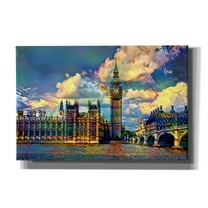 Epic Graffiti 'London England Big Ben and Parliament' by Pedro Gavidia, Canvas Wall Art, 60"x40"