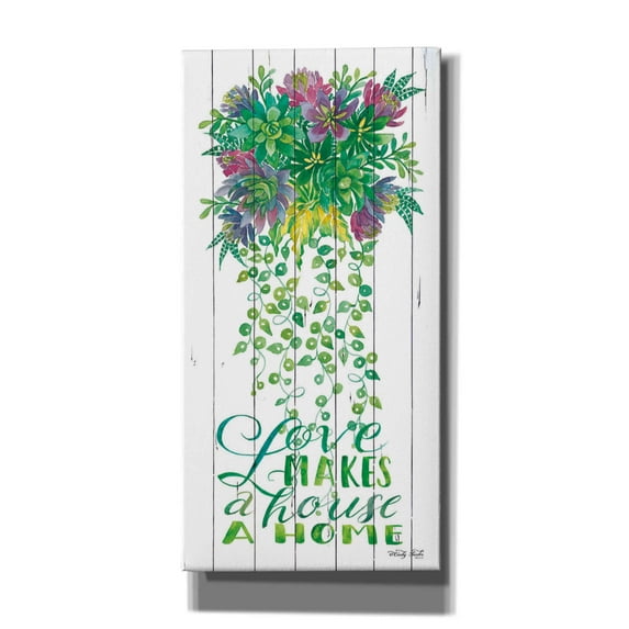 Epic Graffiti 'Love Makes a Home Hanging Plant' by Cindy Jacobs, Canvas Wall Art, 30"x60"