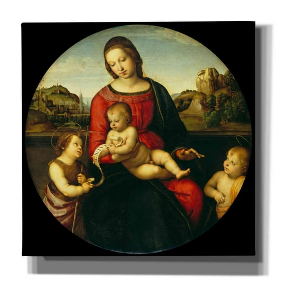 Epic Graffiti 'Madonna with Child, St. John and a Child Saint' by Raphael, Canvas Wall Art, 37"x37"