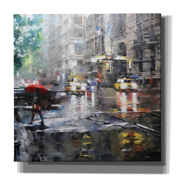 Epic Graffiti 'Manhattan Red Umbrella' by Mark Lague, Canvas Wall Art, 37"x37"