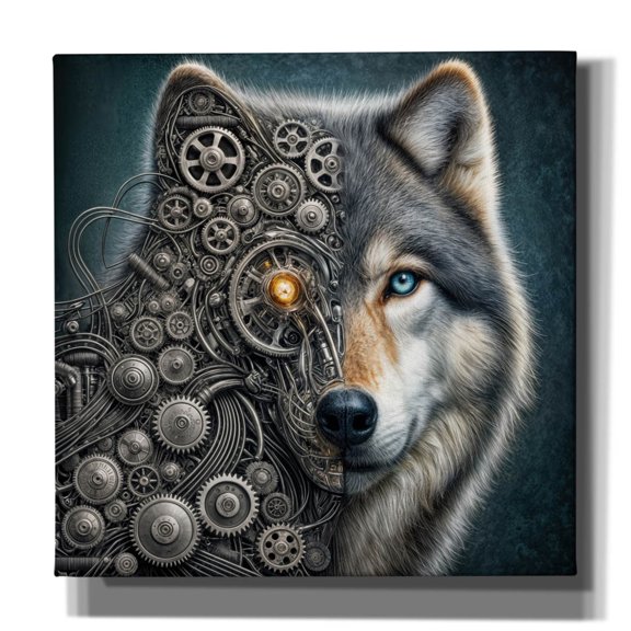 Epic Graffiti 'Mechanical Wolf' by Rey Klimt Canvas Wall Art, 18" x 18"