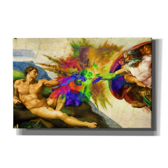 Epic Graffiti 'Michelangelo - Creation of Adam Colorful I' by Epic Art Portfolio, Canvas Wall Art, 40"x26"