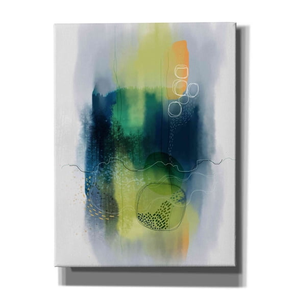 Epic Graffiti 'Misty Mountain Lake' by Ishita Banerjee Giclee Canvas Wall Art, 12"x16"