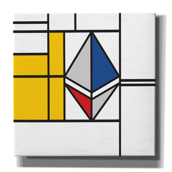 Epic Graffiti 'Mondrian 3937 Ethereum Crypto Art-01' by Epic Portfolio, Giclee Canvas Wall Art, 26"x26"