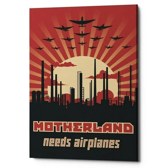 Epic Graffiti  'Motherland Needs Airplanes' Giclee Canvas Wall Art - Red 40" x 60"