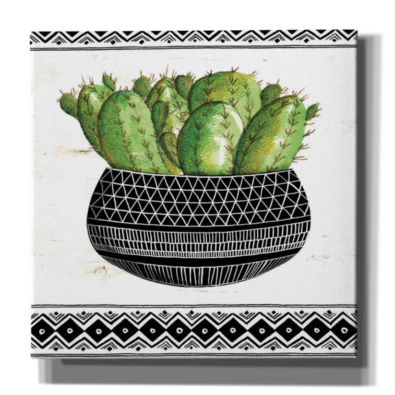 Epic Graffiti 'Mud Cloth Black and White Succulent I' by Cindy Jacobs, Canvas Wall Art, 26"x26"
