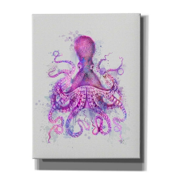 Epic Graffiti 'Octopus Rainbow Splash Pink' by Fab Funky Canvas Wall Art, 26"x34"