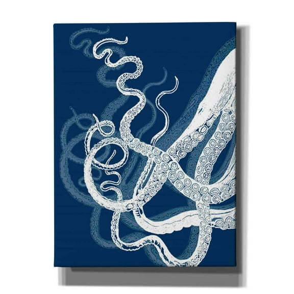 Epic Graffiti 'Octopus Tentacles Blue And White' by Fab Funky Canvas Wall Art, 12"x16"