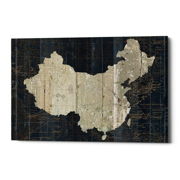 Epic Graffiti "Old World Map China" by Wild Apple Portfolio, Giclee Canvas Wall Art, 12"x18" 12"x18"