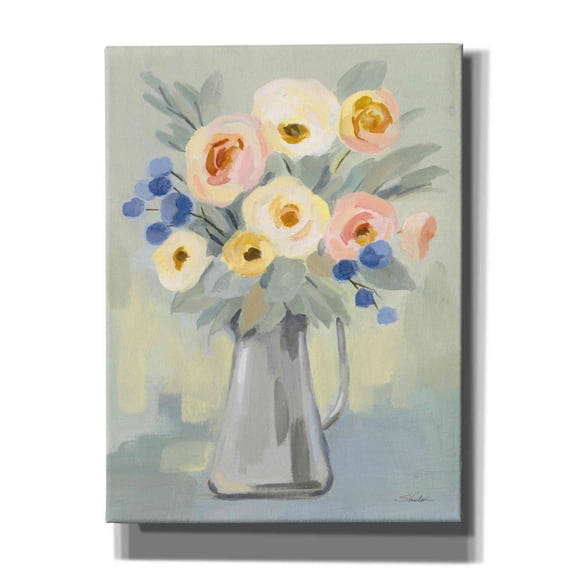 Epic Graffiti 'Pale Flowers on Sage' by Silvia Vassileva, Canvas Wall Art, 12"x16"