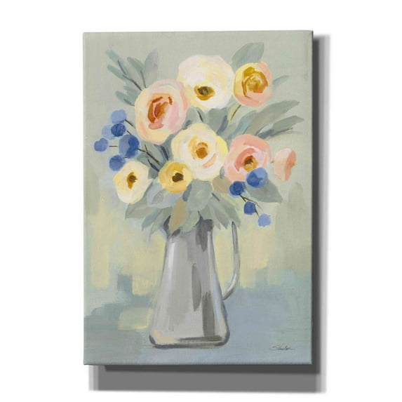 Epic Graffiti 'Pale Flowers on Sage' by Silvia Vassileva, Canvas Wall Art, 18"x26"