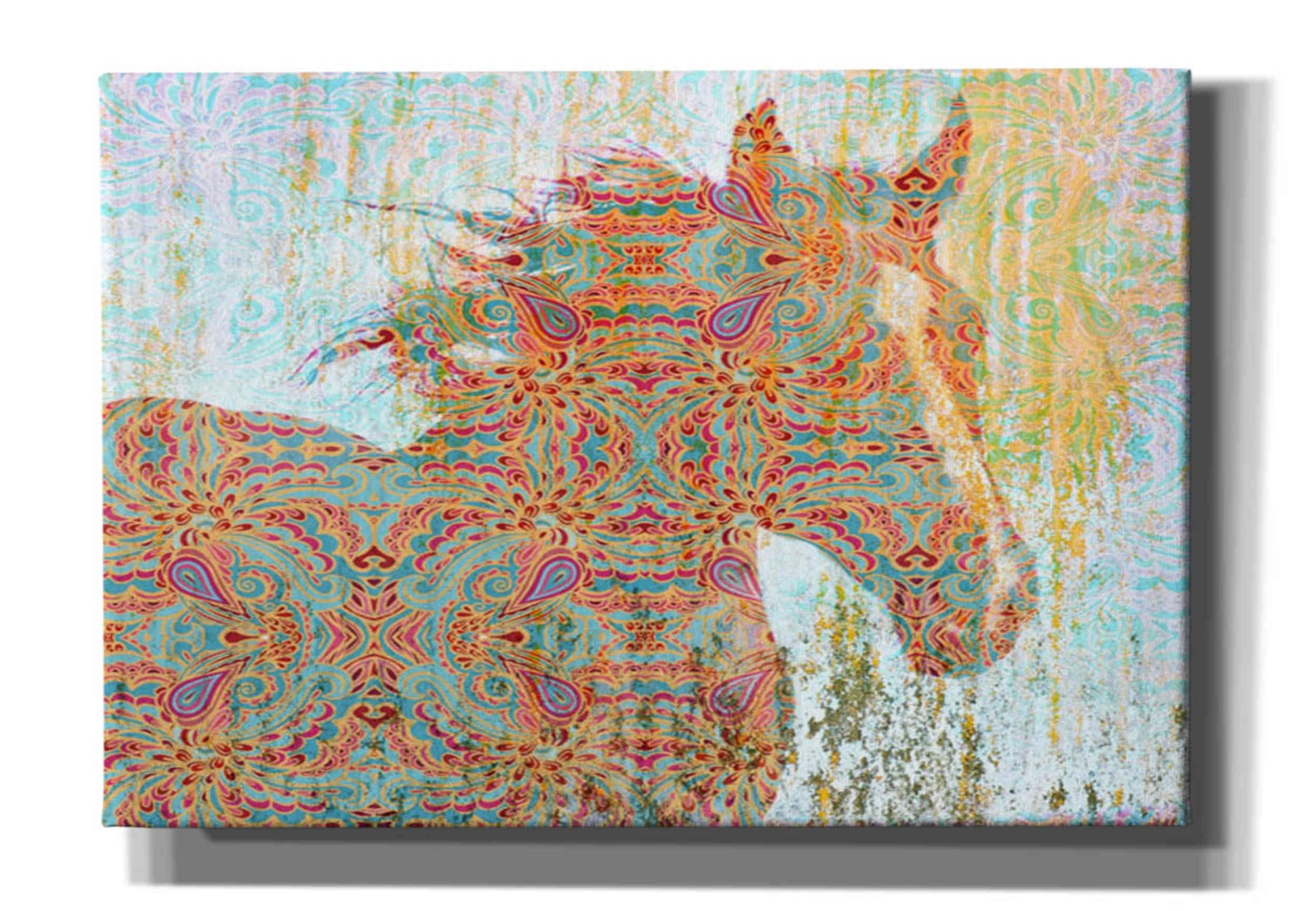 Colorful Patterned Horse Canvas Wall Art, 16" x 12"