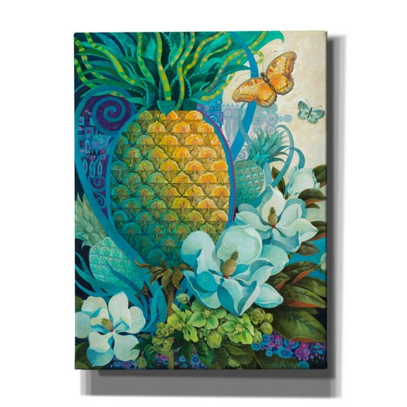 Epic Graffiti 'Pineapple Floral' by David Galchutt, Canvas Wall Art, 12"x16"