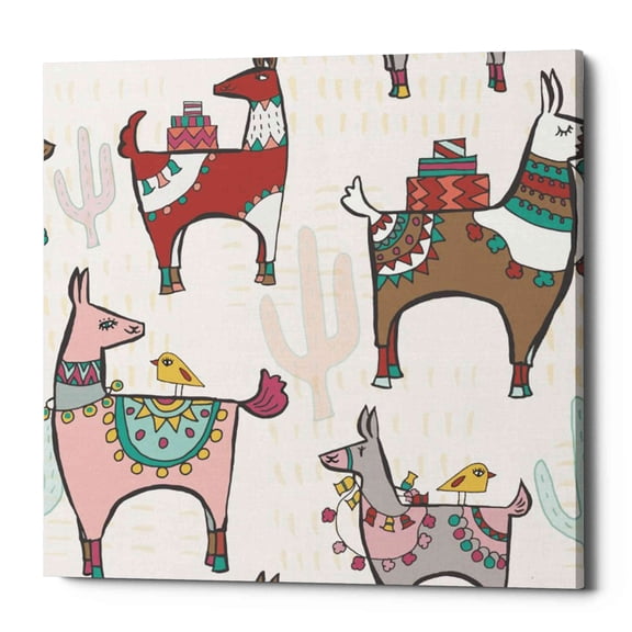 Epic Graffiti 'Playful Llamas Pattern II' by Farida Zaman, Canvas Wall Art, 12"x12"