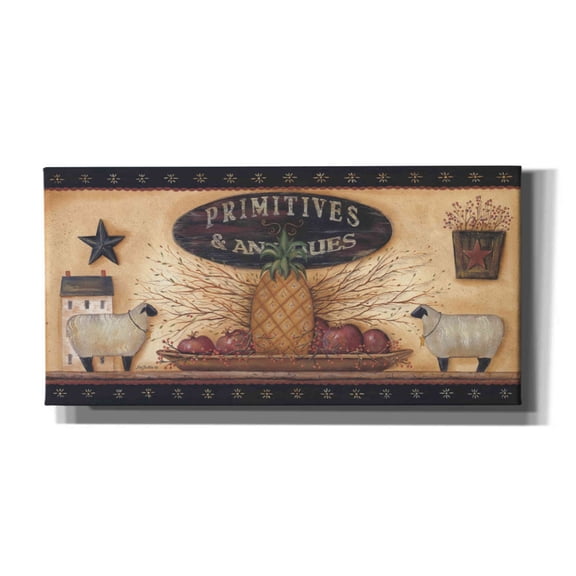 Epic Graffiti 'Primitives & Antiques Shelf' by Pam Britton, Canvas Wall Art, 40"x20"