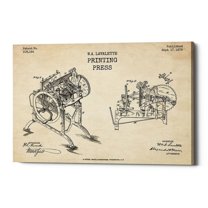 Epic Graffiti  "Printing Press Blueprint Patent Parchment" Giclee Canvas Wall Art, 12" x 18" 12" x 18"