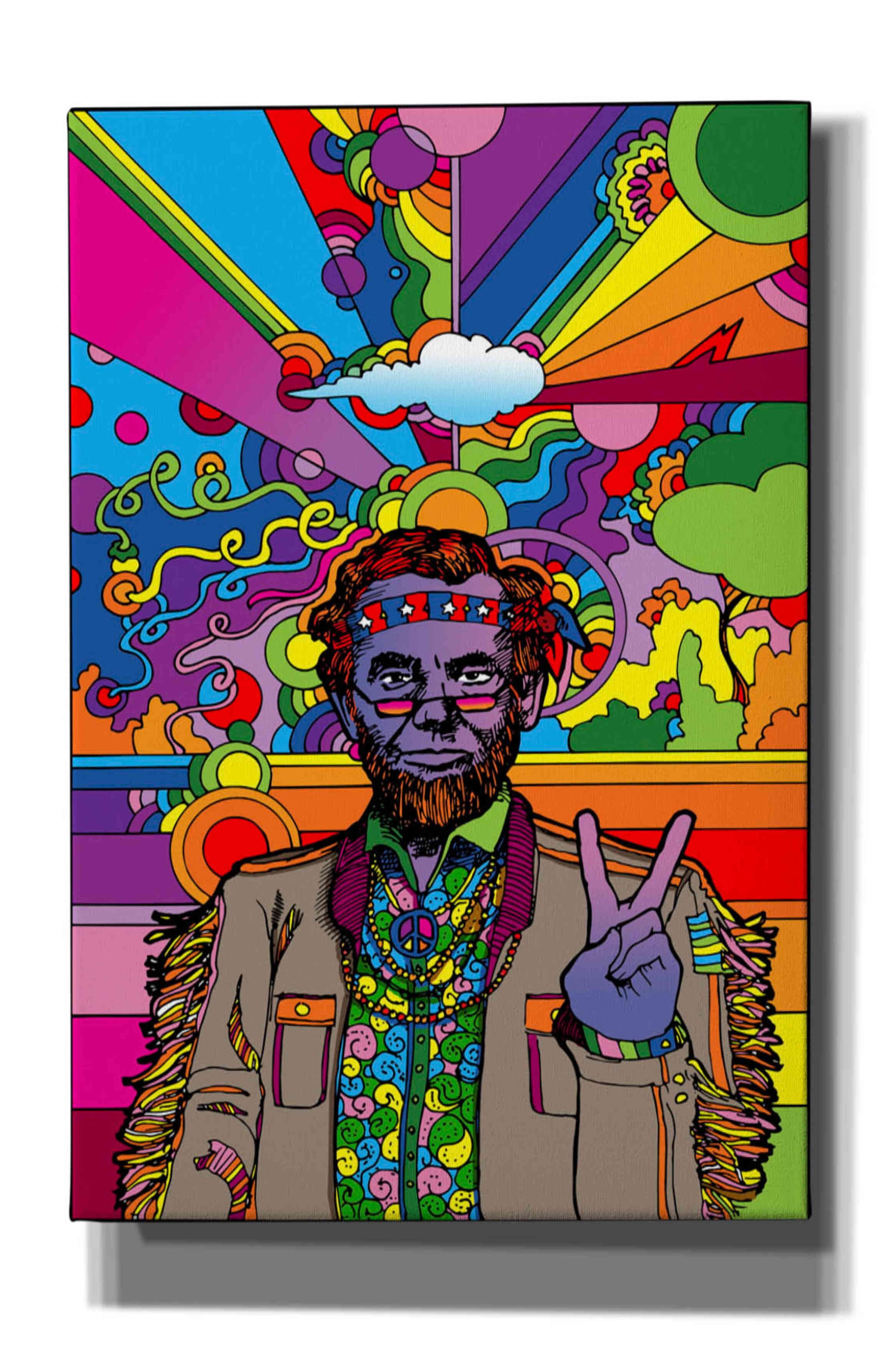 アート・デザイン・音楽 MagazineBcasaBRUTUSGoogleLeicaAesopVitra Epic Graffiti 'Psychedelic Abe' by Howie Green, Canvas Wall Art