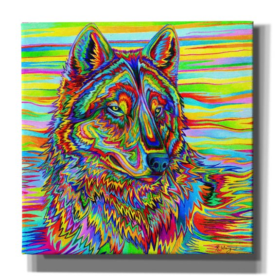 Epic Graffiti 'Psychedelic Wolf' by Rebecca Wang Art, Canvas Wall Art, 37"x37"