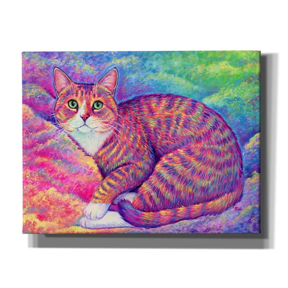Epic Graffiti 'Rainbow Cat In The Clouds'  by Rebecca Wang Art Canvas Wall Art, 34" x 26"