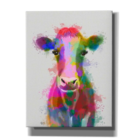 Epic Graffiti 'Rainbow Splash Cow' by Fab Funky Canvas Wall Art, 26"x34"