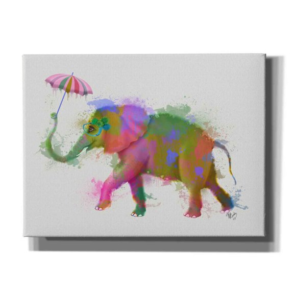 Epic Graffiti 'Rainbow Splash Elephant' by Fab Funky Canvas Wall Art, 18"x16"