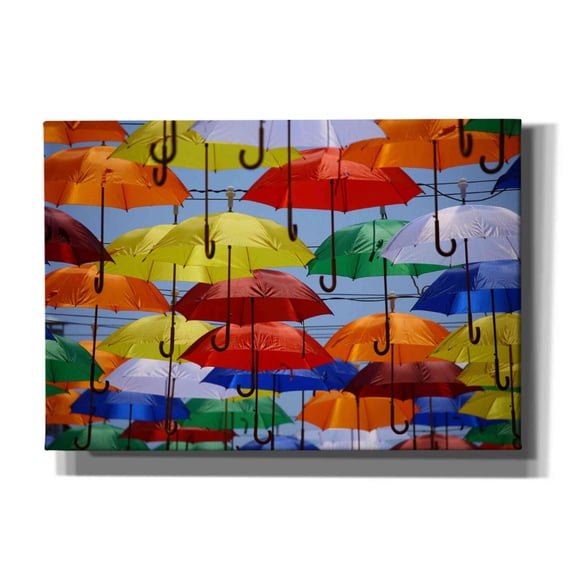 Epic Graffiti 'Raining Umbrellas' by Epic Portfolio, Giclee Canvas Wall Art, 26"x18"