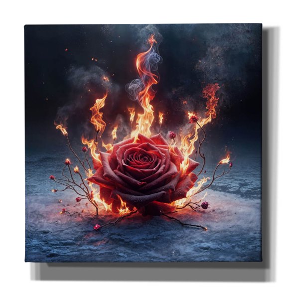 Epic Graffiti 'Red Rose On Fire 4' by Rey Klimt Canvas Wall Art, 37" x 37"