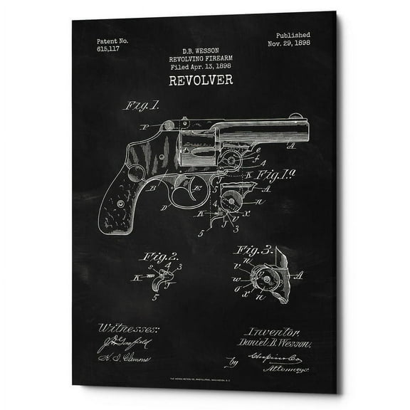 Epic Graffiti  "Revolver Blueprint Patent Chalkboard" Giclee Canvas Wall Art, 12" x 18" 18" x 26"