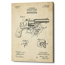 Epic Graffiti  "Revolver Blueprint Patent Parchment" Giclee Canvas Wall Art, 12" x 18"