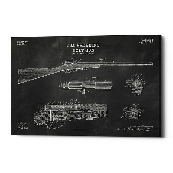 Epic Graffiti  "Rifle Blueprint Patent Chalkboard" Giclee Canvas Wall Art, 12" x 18" 12" x 18"