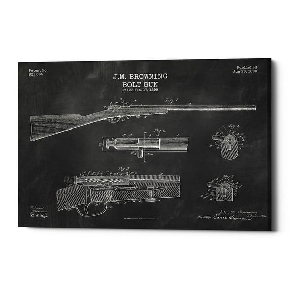 Epic Graffiti "Rifle Blueprint Patent Chalkboard" Giclee Canvas Wall Art, 12" x 18" 18" x 26"