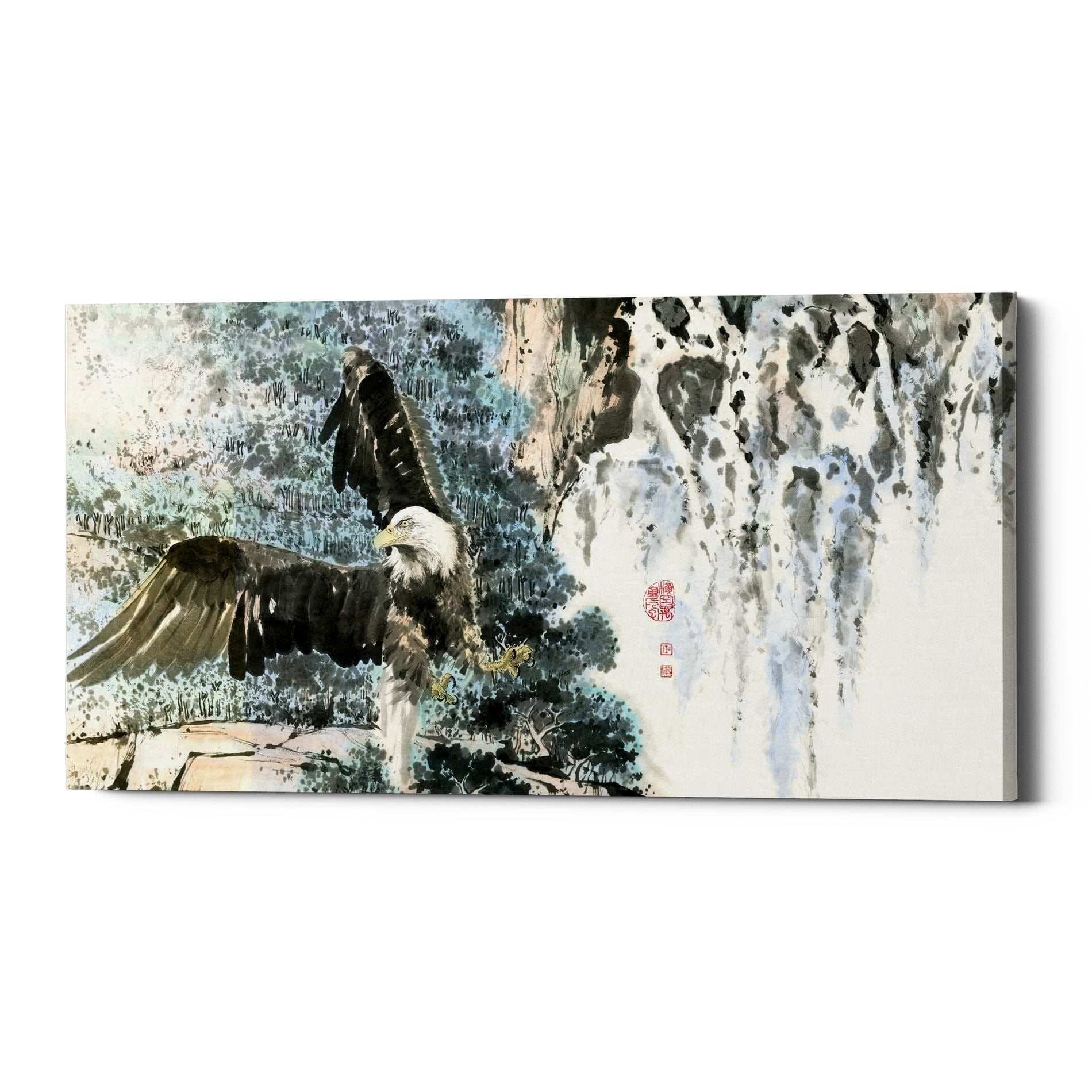 Majestic Bald Eagle Over Waterfalls Canvas Wall Art