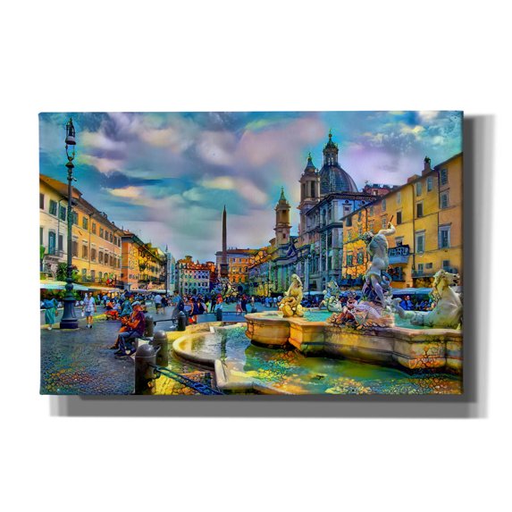 Epic Graffiti 'Rome Italy Piazza Navona' by Pedro Gavidia, Canvas Wall Art, 18"x12"