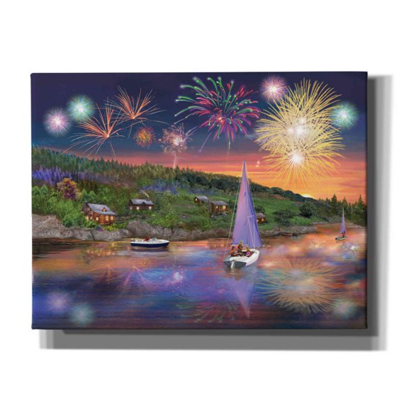 Epic Graffiti 'Sailboat Fireworks' by Bigelow Illustrations, Canvas Wall Art, 34"x26"