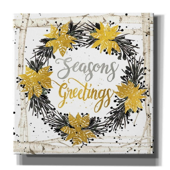 Epic Graffiti 'Seasons Greetings Birch Wreath' by Cindy Jacobs, Canvas Wall Art, 26"x26"